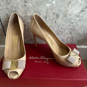 Salvatore Ferragamo Tan High Heel Peep-Toe Shoes